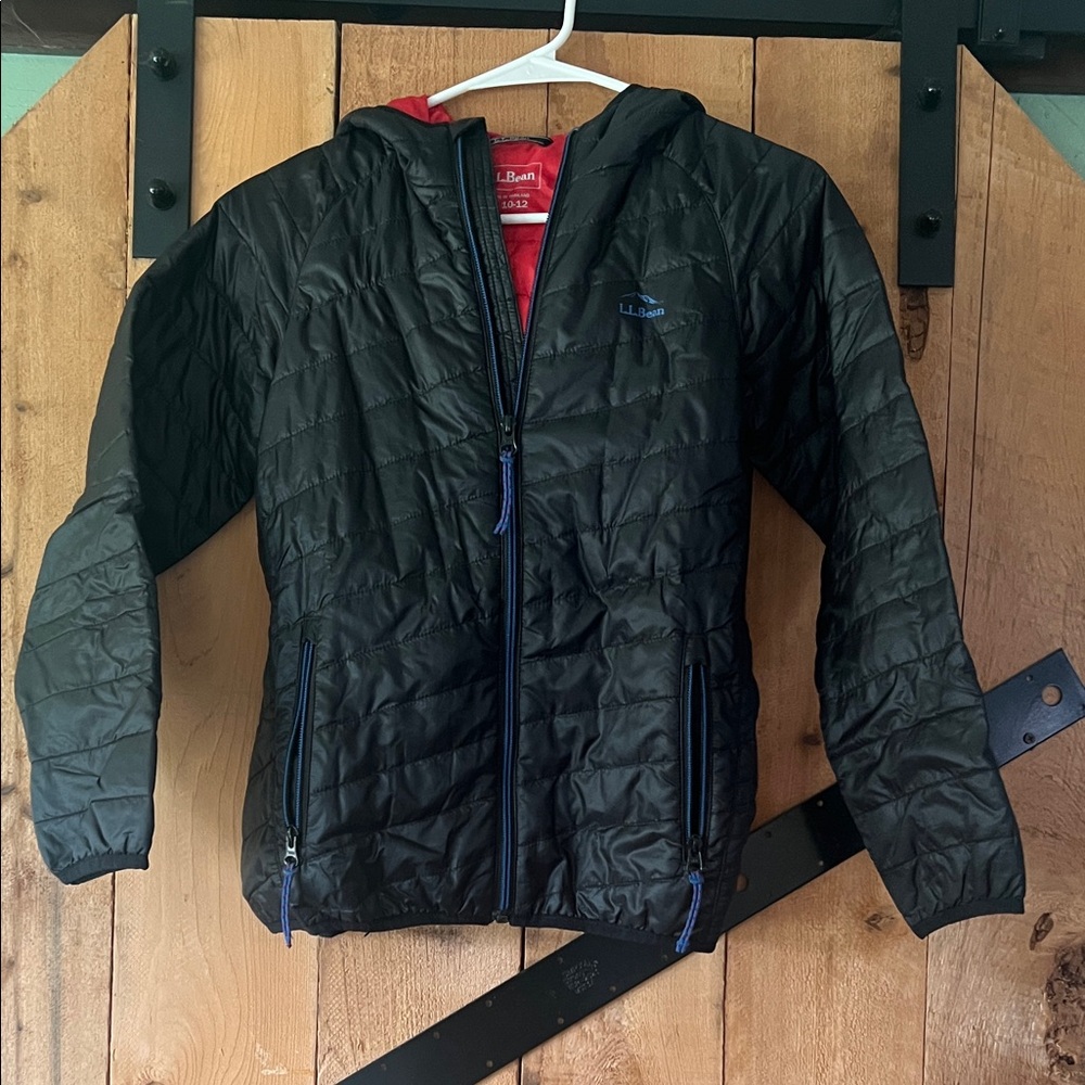 L.L. Bean Kids Puffer Jacket in Black with Red Accents